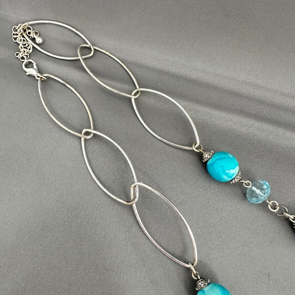 Southwest Paulus Silver Tone Turquoise Marbled Bead Necklace Earring Set 30 Inch - Picture 8 of 10